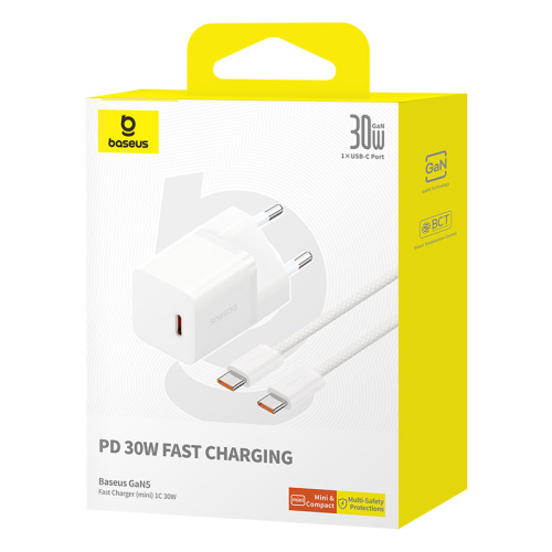 Сетевое зарядное устройство Baseus GaN Charger 30W Type-C/кабель Type-C- Type-C 100см (P10110902213-00) (белый)