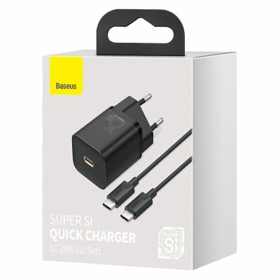 Сетевое зарядное устройство Baseus Super Si Quick Charger 1C 25W Type-C + кабель Type-C 3A 100см (TZCCSUP-L01) (черный)