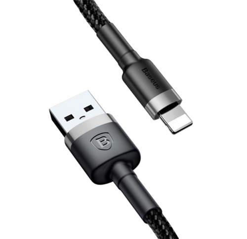 Кабель Baseus Cafule Cable 2.4A (USB) на (Lightning) (CALKLF-BG1) 100см тканевая оплётка (серый/черный)