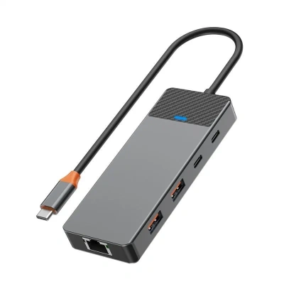 Адаптер WIWU Linker 9 в 1 USB-C HUB на 2xUSB 3.1/2xUSB 2.0/Type-C/SD/TF/LAN/PD(100W) (A923RPT) (Grey)