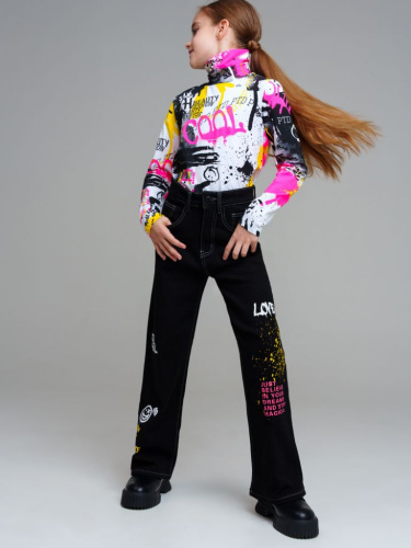 Брюки текстильные джинсовые утепленные для девочек