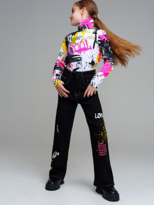 Брюки текстильные джинсовые утепленные для девочек