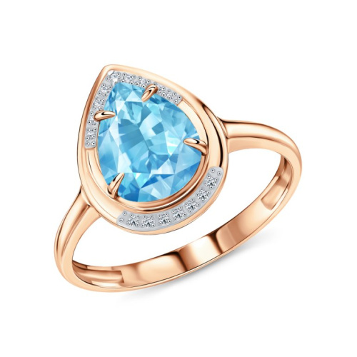 Золотое кольцо с бриллиантами природными и топазами природными