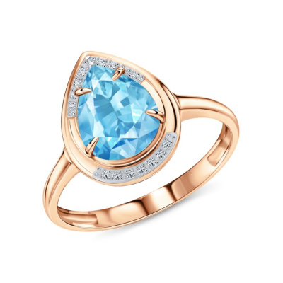 Золотое кольцо с бриллиантами природными и топазами природными