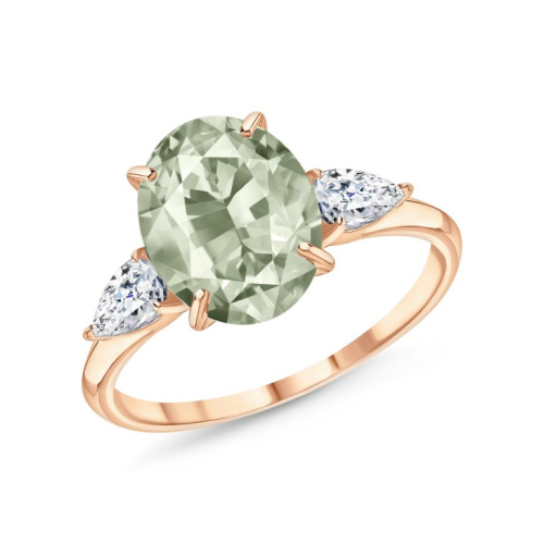 Золотое кольцо с празиолит природными и кварцами природными