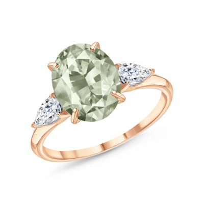 Золотое кольцо с празиолит природными и кварцами природными