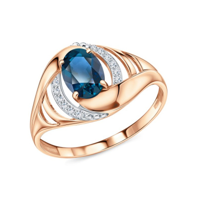 Золотое кольцо с бриллиантами природными и топазами природными