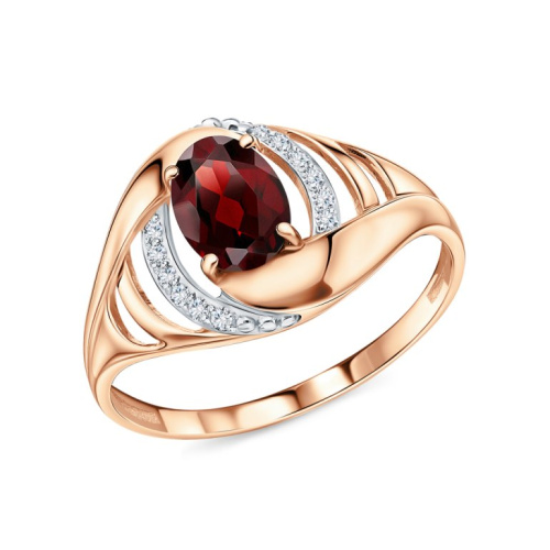 Золотое кольцо с бриллиантами природными и гранатами природными