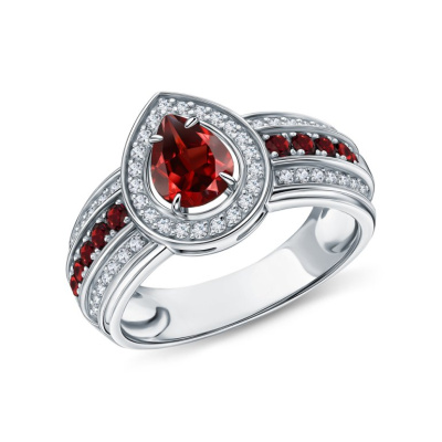 Золотое кольцо с бриллиантами природными и гранатами природными