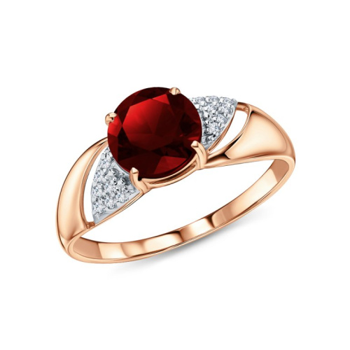 Золотое кольцо с фианитами и гранатами природными