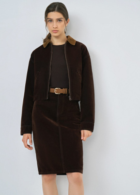 Джинсовая юбка с бархатным напылением, Коричневый