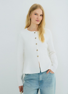 Кардиган на пуговицах с баской, Белый
