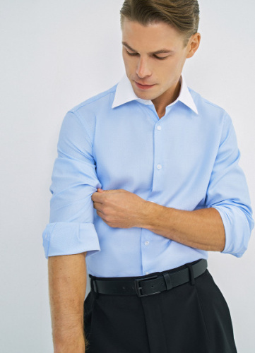Рубашка с контрастным воротником, Голубой