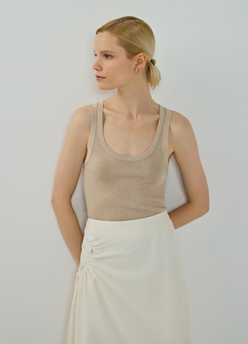 Вязаная майка в рубчик с люрексом, Золотой