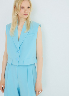 Однобортный жилет из поливискозы, Голубой