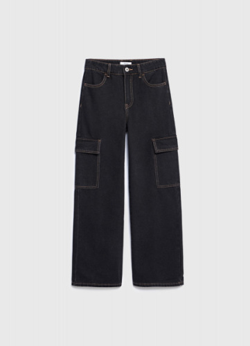 Джинсы с карго-карманами для девочек, Черный
