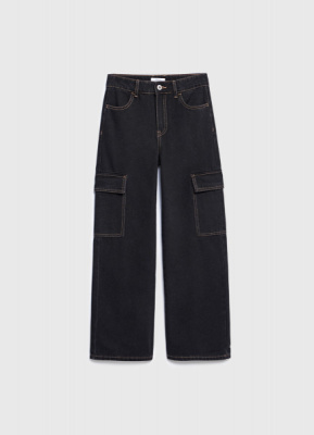 Джинсы с карго-карманами для девочек, Черный