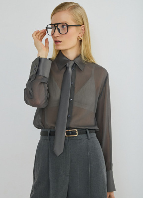 Блузка из жатого шифона с галстуком, Серый