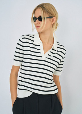 Джемпер с воротником-поло, Белый