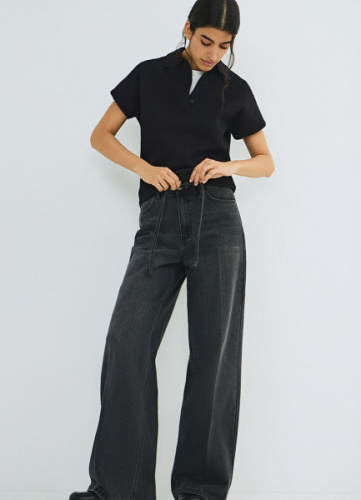 Широкие джинсы с поясом, Серый