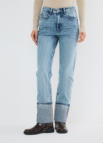Прямые джинсы с подворотами, Голубой