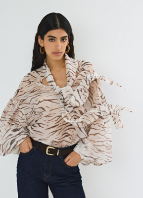 Блузка из лиоцелла с бантом-завязкой, Белый