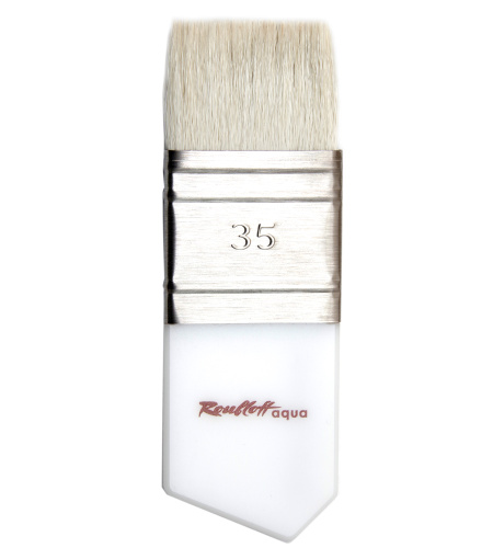 Кисть коза белая плоская Roubloff "Aqua Wide flat" ручка короткая из оргстекла со скосом