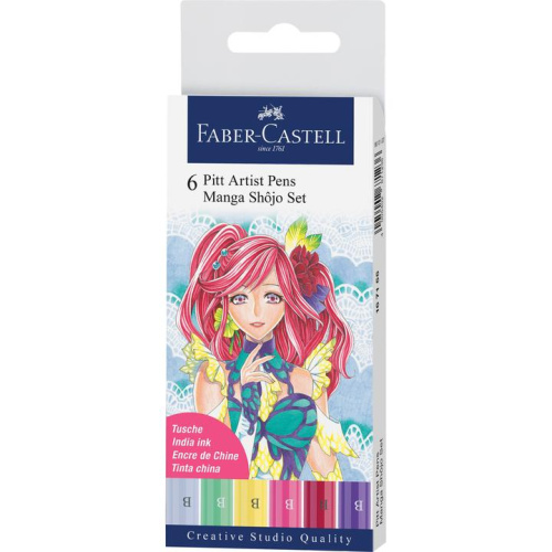 Набор капиллярных ручек Faber-Castell "Pitt Artist Pens Manga Sh?jo Brush", ассорти, 6 шт., пластик.