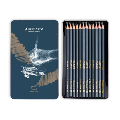 Набор чернографитных карандашей Малевичъ GrafArt, 12 шт, металлическая коробка