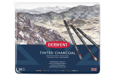 Набор карандашей угольных Derwent "Tinted Charcoal" 24 цв в метал кор