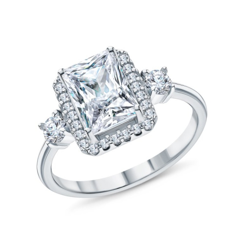 Серебряное кольцо с фианитами и кварцами природными