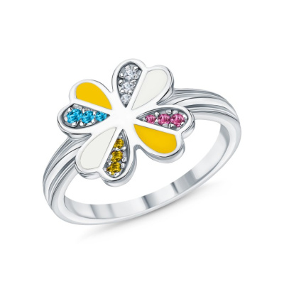 Серебряное кольцо с эмалью и фианитами