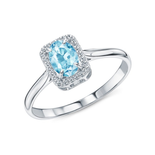 Золотое кольцо с бриллиантами природными и аквамаринами природными