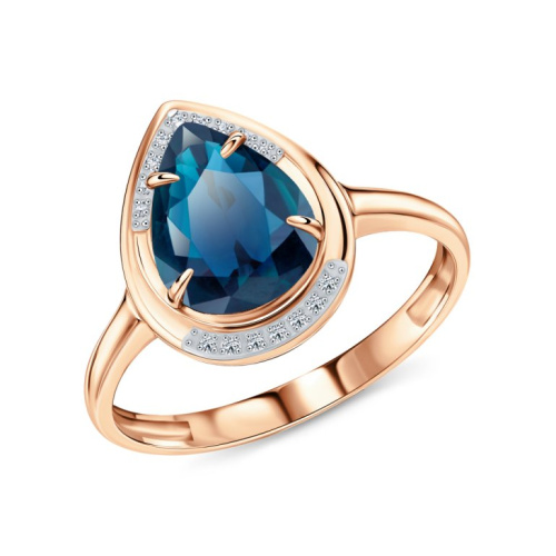 Золотое кольцо с бриллиантами природными и топазами природными