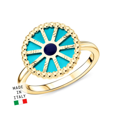 Золотое кольцо с эмалью и перламутром природным