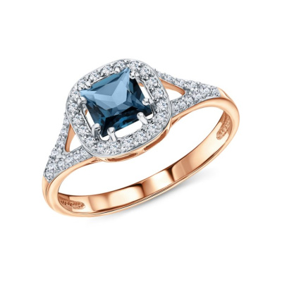 Золотое кольцо с фианитами и топазами природными