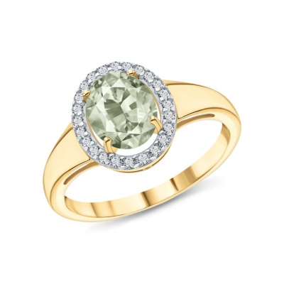 Золотое кольцо с фианитами и празиолит природными