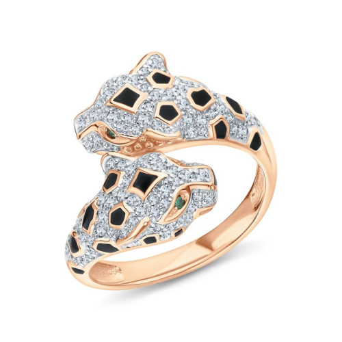 Золотое кольцо с эмалью и фианитами