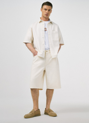 Джинсовая рубашка с коротким рукавом, Белый