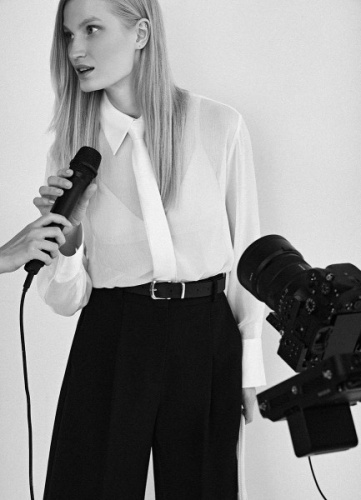 Блузка из жатого шифона с галстуком, Белый