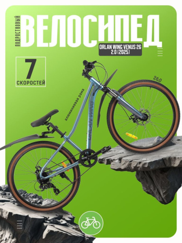 Подростковый велосипед Falcon Bike Orlan Wing Venus 26 2.0, год 2025, цвет Серый, ростовка 14