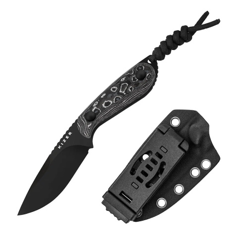 Туристический нож Kizer Buddy DLC сталь M390, рукоять White Storm FatCarbon