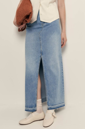Джинсовая юбка макси с разрезом