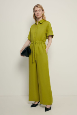 Комбинезон с поясом на кулиске и добавлением льна