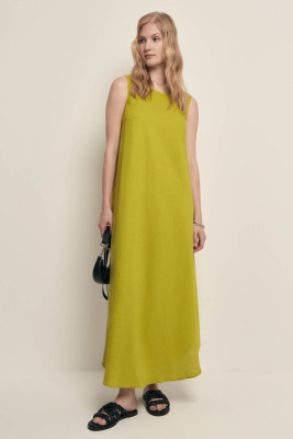 Платье миди льняное с округлым вырезом