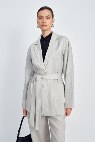 Жакет изо льна с поясом и карманами