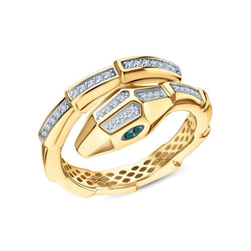 Золотое кольцо с бриллиантами природными и изумрудами природными