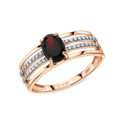 Золотое кольцо с бриллиантами природными и гранатами природными