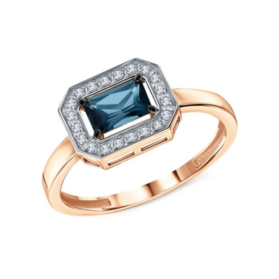 Золотое кольцо с бриллиантами природными и топазами природными