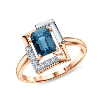 Золотое кольцо с бриллиантами природными и топазами природными